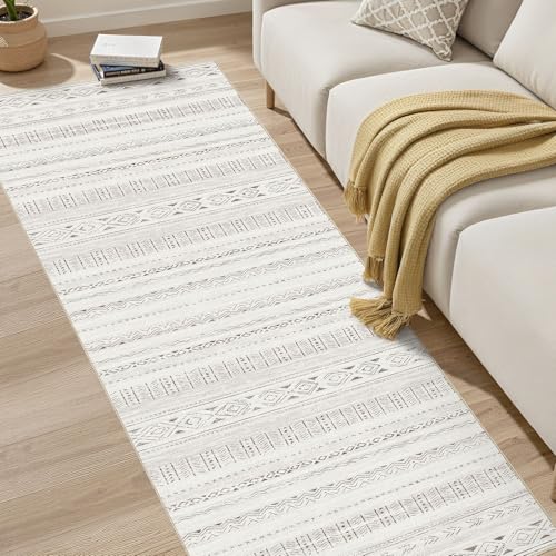 cotiled Hallway 2.6x8 Runner Rugs Washable Boho Rug Brown/Cream - color: Light Brown/Cream, size: 2.6' x 8' (Runner)