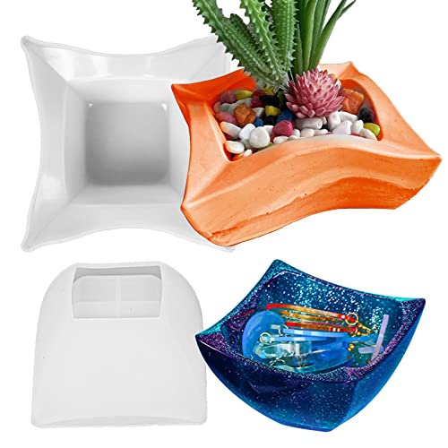 2PCS Irregular Flower Pot Silicone Mold Silicone Planter Mold Epoxy Resin Casting Mold Geometric Square Container Concrete Cement Mould for Storage DIY Art Craft Decoration - color: 2x Irregular Pot