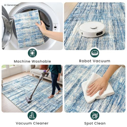 KOZYFLY Modern Washable Rug Runner 2.6x16 Hallway Stair Runner Blue Beige - color: Blue Beige, size: 2'8" x 16' (Runner)