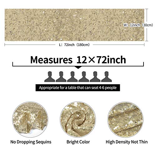 Pufogu 12 x 72 inches Champagne Sequin Table Runner, 2 Packs - color: Champagne