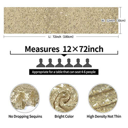 Pufogu 12 x 72 inches Champagne Sequin Table Runner, 2 Packs - color: Champagne