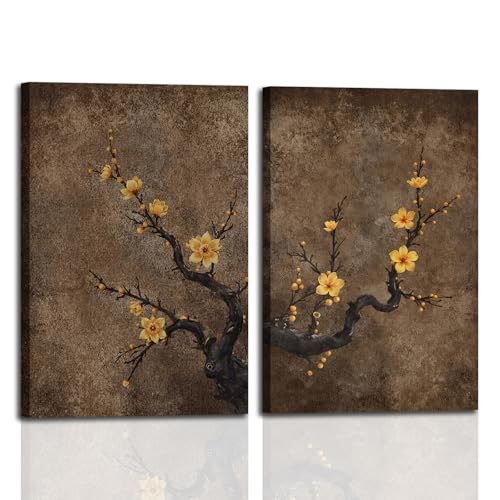 KBCXOY Japanese Floral Wall Art Vintage Botanical Flower Canvas Prints - color: Plum Blossom, size: 12 x 16 inches