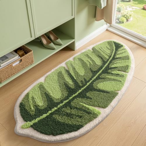 LUMI Cute Bathroom Rug Green Leaf, Absorbent Non Slip Bath Mat, 24"x48" - color: Ample Palm Leaf-large