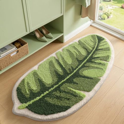 LUMI Cute Bathroom Rug Green Leaf, Absorbent Non Slip Bath Mat, 24"x48" - color: Ample Palm Leaf-large