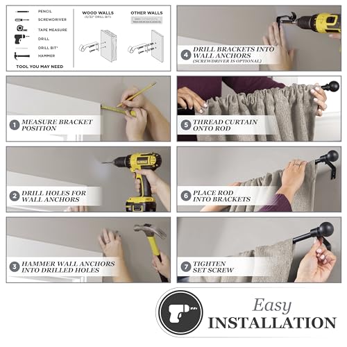 Kenney Kendall Knob Window Curtain Rod, Adjustable 28-48 Inch, Oil Rubbed Bronze - color: Oil Rubbed Bronze, size: 28-48"