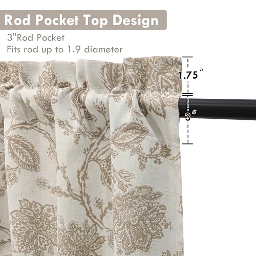 DriftAway Freda Jacobean Floral Linen Blend Blackout Thermal Insulated Energy Saving Privacy Window Linen Curtain Valance Rod Pocket 2 Layers Single 52 Inch by 14 Inch Plus 2 Inch Header Taupe - color: Taupe, size: 52"W x 14"L (Pack of 1)