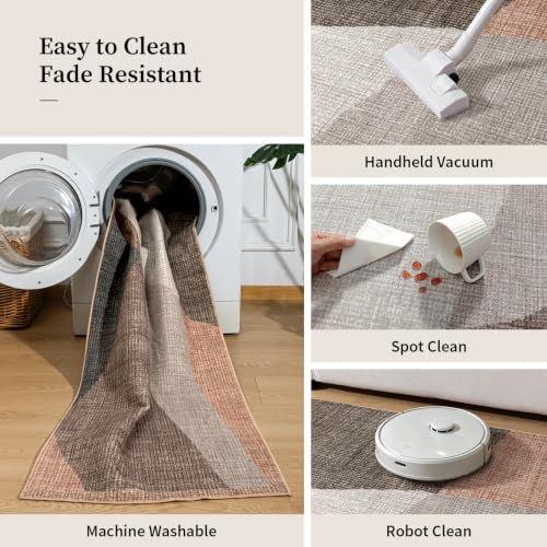 YIHOUSE Hallway Runner Rug, Machine Washable Non-Slip Low Pile,Brown,2x6 ft - color: Brown, size: 2' x 6' (Rectangular)