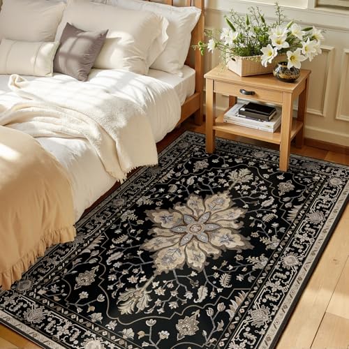 RELEANY Washable Area Rug, 3'x5', Black/Neutral - color: Black/Neutral, size: 3' x 5' (Rectangular)