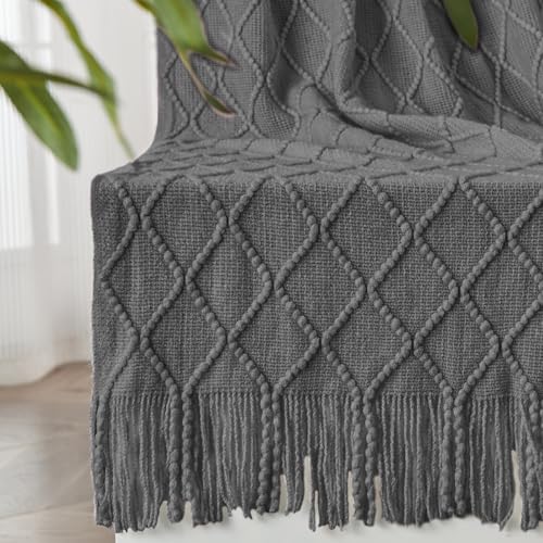 inhand Dark Grey Knitted Throw Blanket for Couch and Bed, 50"x60" - color: Dark Grey, size: 50"x60"