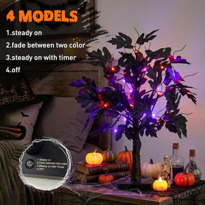 PEIDUO Halloween Tree Lights with Black Leaves Halloween Decorations - color: Black