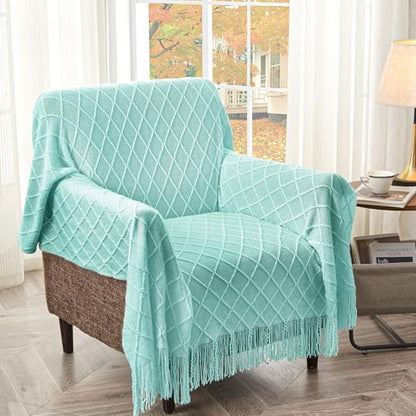 inhand Mint Green Knitted Throw Blanket for Couch and Bed, 50"x60" - color: Mint Green, size: 50"x60"