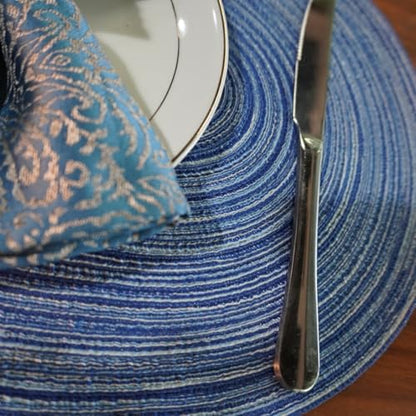 WAZAIGUR Oval Placemats Set of 4, Woven Braided, 18 x 12 Inch, Blue ＆ White - color: Blue and White, size: set of 4