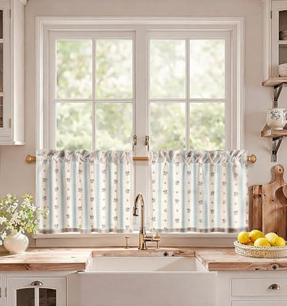 Miss Adola 18 Inch Length Kitchen Tier Curtains, Blue Striped - color: Blue Striped, size: 28"W x 18"L (Pack of 2)