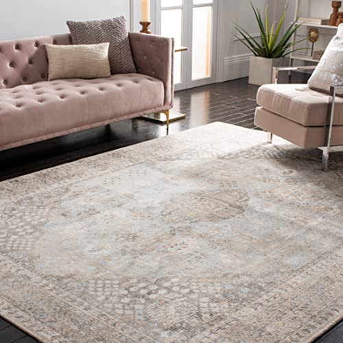 SAFAVIEH Restoration Vintage Collection Area Rug - 9' x 12', Beige & Sand, Handmade Distressed Wool & Viscose, Ideal for High Traffic Areas in Living Room, Bedroom (RVT703B) - size: 9' x 12' (Rectangular)