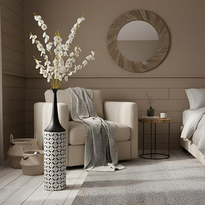 Leewadee Large Floor Vase 26 inches Metal for Pampas Grass, Dried Flowers - color: Black, White