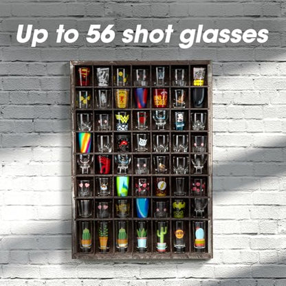 J JACKCUBE DESIGN - Shot Glasses Display Case(Set of 2) 56 Compartments Wall Mount Pint Glass Shadow Box Bar Cabinet Collection Freestanding - MK524AA