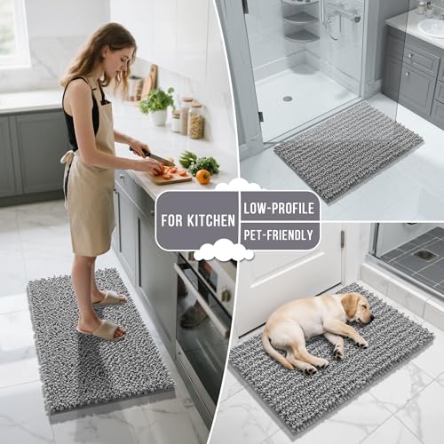 Yimobra Bathroom Rugs Sets 2 Piece, Super Absorbent Bath Mat Set, Grey - color: Grey, size: 32''x20''+24''x17''