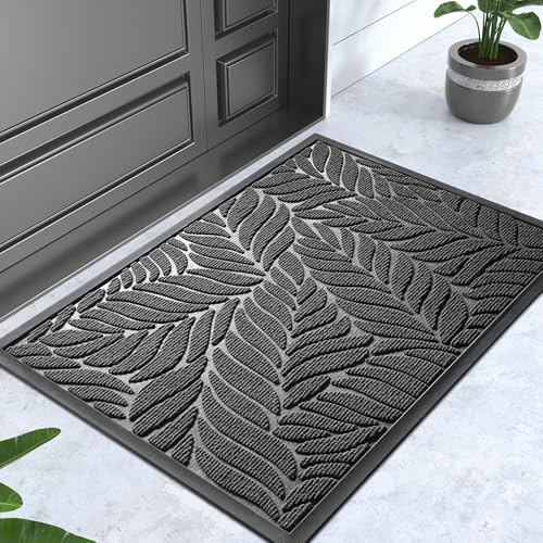 Yimobra Leaf Pattern Door Mat, 29.5 x 17 in, Grey - color: Grey, size: 29.5x17 in