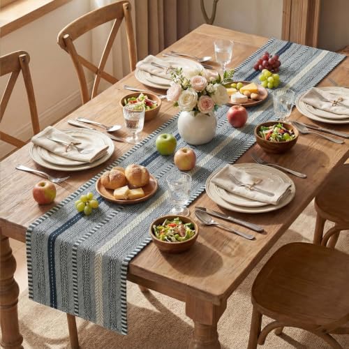 Artoid Mode Dark Blue Farmhouse Stripe Braided Table Runner 12x72 Inch - color: Dark Blue, size: 12" x 72", Table Runner