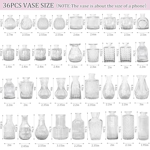 Set of 36 Glass Bud Vases Small Flower Vases for Centerpieces - color: Clear