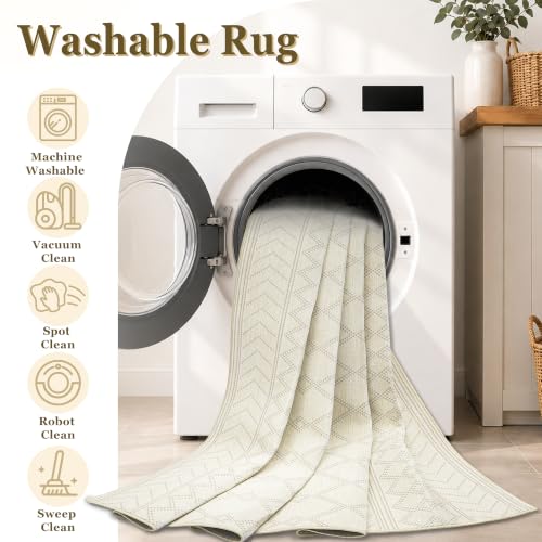 9x12 Area Rug For Living Room, Washable Beige Rugs Non Slip Low Pile - color: Beige, size: 9' x 12' (Rectangular)