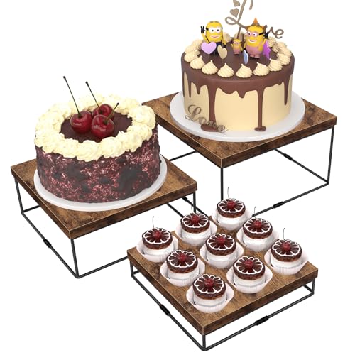 ELITEROO Buffet Risers, 3 Pack Wood Risers Display Stand, Square Food Riser - size: 9"x10"x11"