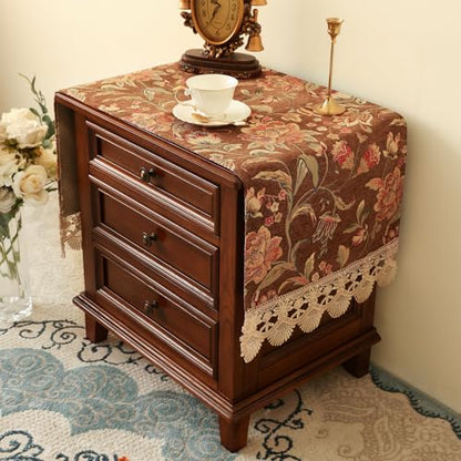 Nightstand Cover Lace Brown, Jacquard Floral Topper, 15.7x43.3 Inch - color: Brown, size: 43.3" x 15.7" (Rectangular)