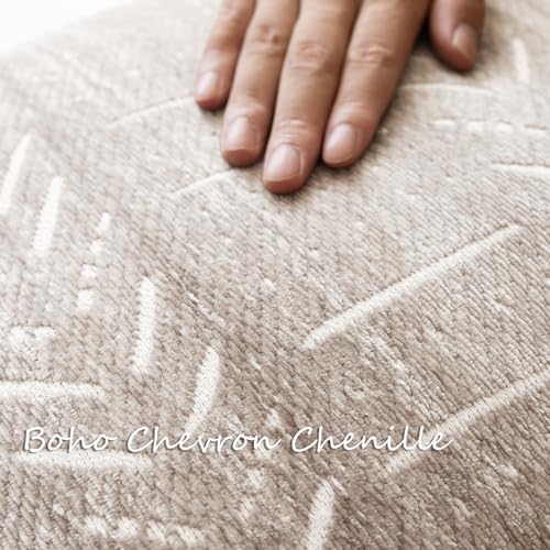 Foindtower Set of 2 Decorative Chenille Jacquard Throw Pillow Covers Textured Farmhouse Lumbar Cushion Covers Modern Boho Accent Home Decor for Sofa Chair Couch Bed Living Room,12×20 Inch,Light Taupe - color: Mushroom, size: 20" x 12" (Pack of 2)