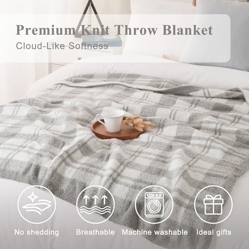 Battilo Farmhouse Checkered Throw Blanket for Couch, 50"x60" - color: Grey