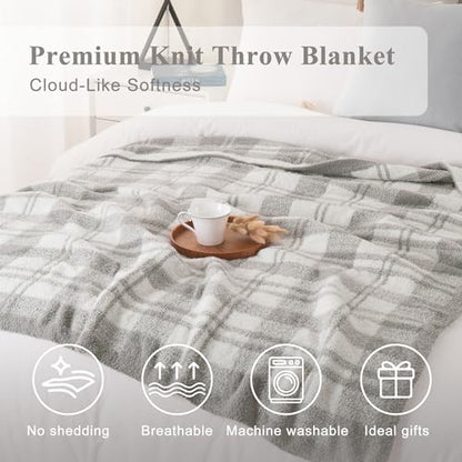 Battilo Farmhouse Checkered Throw Blanket for Couch, 50"x60" - color: Grey