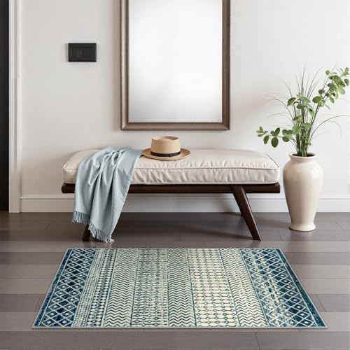Coastal Kitchen Runner Rugs, 2x4 Small Boho Blue Bathroom Rugs - color: Royal Blue, size: 2' x 4' (Rectangular)