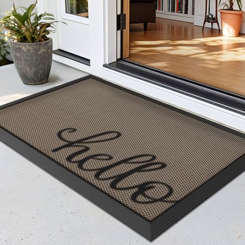 LUMI Outside Welcome Door Mat 17x30, Non-Slip Durable Rubber Easy Clean - color: Hello, size: 17"x30"