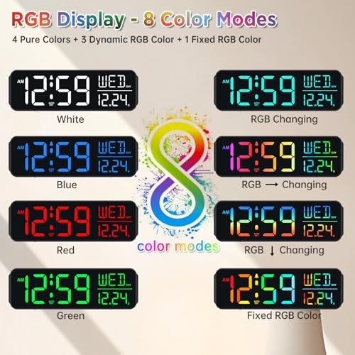 Peakeep Large Display Digital Alarm Clock for Bedroom with Date Day of Week - color: Black and Multicolor