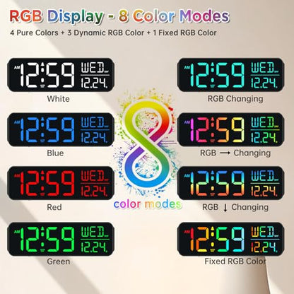 Peakeep Large Display Digital Alarm Clock for Bedroom with Date Day of Week - color: Black and Multicolor
