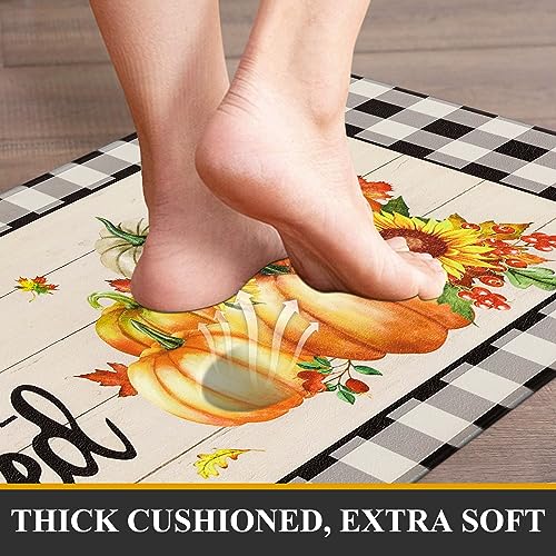 Pauwer Fall Kitchen Rugs Set of 2, Pumpkin Anti Fatigue Kitchen Mats - color: Thankful