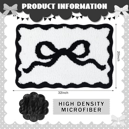 Tinideya Black Bow Bathroom Rug 20" x 32" Scalloped Bow Bath Mat - color: Black, size: 20" x 32" (Rectangular)
