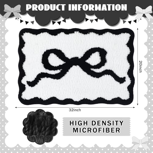 Tinideya Black Bow Bathroom Rug 20" x 32" Scalloped Bow Bath Mat - color: Black, size: 20" x 32" (Rectangular)