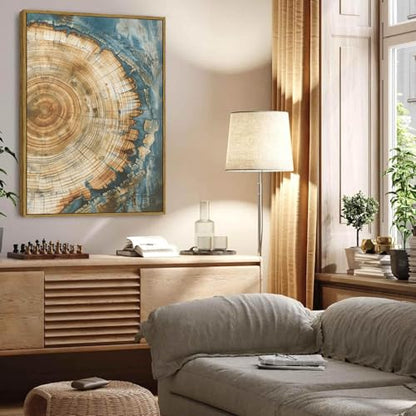 BingruiArt Faux Wood Tree Ring 08 Canvas Wall Art 24x36 Framed - color: Tree Ring - 08, size: 36"L x 24"W