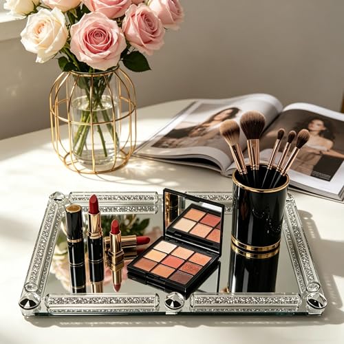 Crystal Glass Tray, 11.8" x 7.9" Silver Mirror Vanity Tray - color: Silver