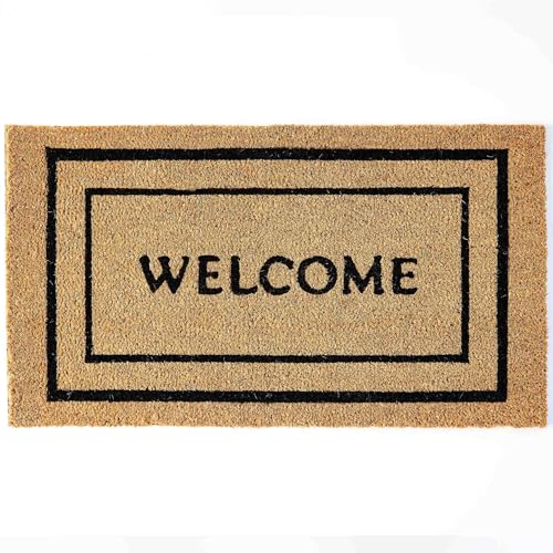 KANKUN Coco Coir Door Mat with Heavy Duty Backing, Welcome Doormat (17" x 30"), Doormat Entrance (Double Box) - color: Double Box