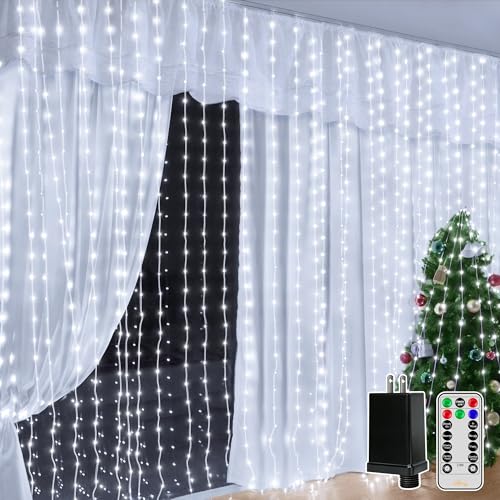 Ollny Curtain Lights 600LED 19.7ft x 9.8ft, IP67 Waterproof (Cool White) - color: Cool White, size: 19.7ft