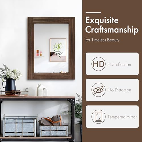 Hand-Made Wooden Spliced Wall Mirror for Bathroom, Rustic Farmhouse Vanity Mirror, Décor Wall Art, Solid Wood Frame, Vertical or Horizontal Hanging(Brown, 32" x 24", Rectangular) - color: Brown, size: 32"L x 24"W