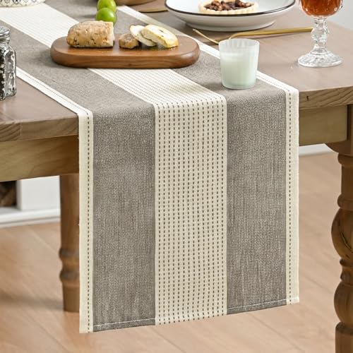 Artoid Mode Brown Farmhouse Rustic Table Runner, Seasonal Fall Macrame Fabric Kitchen Dining Holiday Wedding Table Decor for Home Party 13x60 Inch - color: Brown, size: 13" x 60", Table Runner
