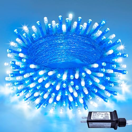JMEXSUSS Connectable 100 LED Blue and White Christmas Lights with 8 Modes - color: Blue White, size: 100 LED