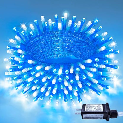 JMEXSUSS Connectable 100 LED Blue and White Christmas Lights with 8 Modes - color: Blue White, size: 100 LED