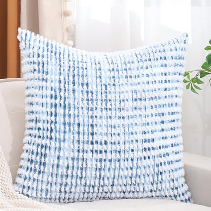 LUOYEHK Boho Throw Pillow Covers 26x26 Inch Set of 2 Chenille Tufted Pillowcase Farmhouse Neutral Cushion Covers for Couch Sofa Bed Living Room, Blue White - color: Blue White, size: 26" x 26" (Pack of 2)