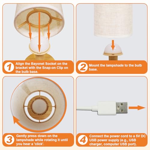 Touch Bedside Table Lamp with Stepless Dimming, USB Powered