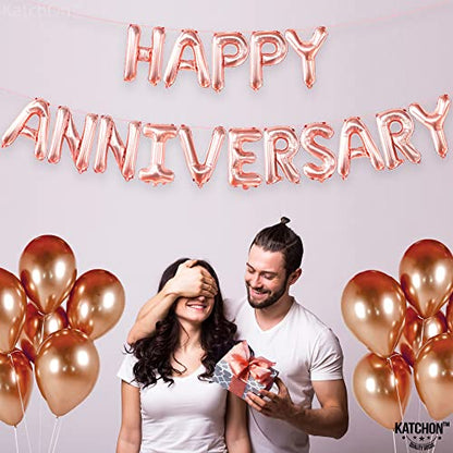 KatchOn Rose Gold Happy Anniversary Balloons Letters 16 Inch - style: Rose Gold
