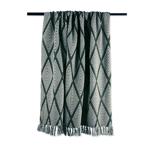 DII Diamond Throw Collection Fringed Woven Cotton Blanket, 50x60, Olive Green