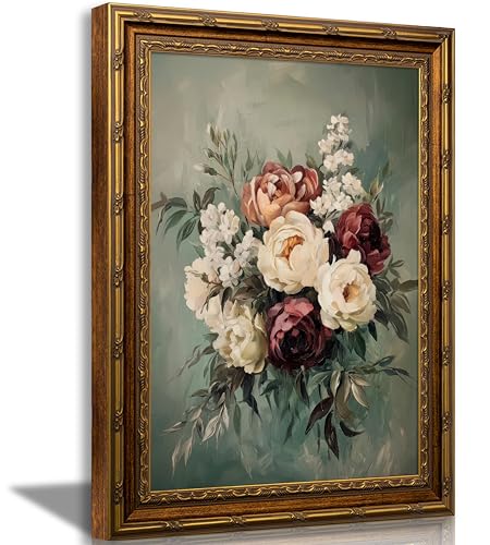 VZKRHPGA Vintage Gold Framed Flowers Wall Art,Moody Flower Print Prints - color: Blue Flowers, size: 11"L x 9"W